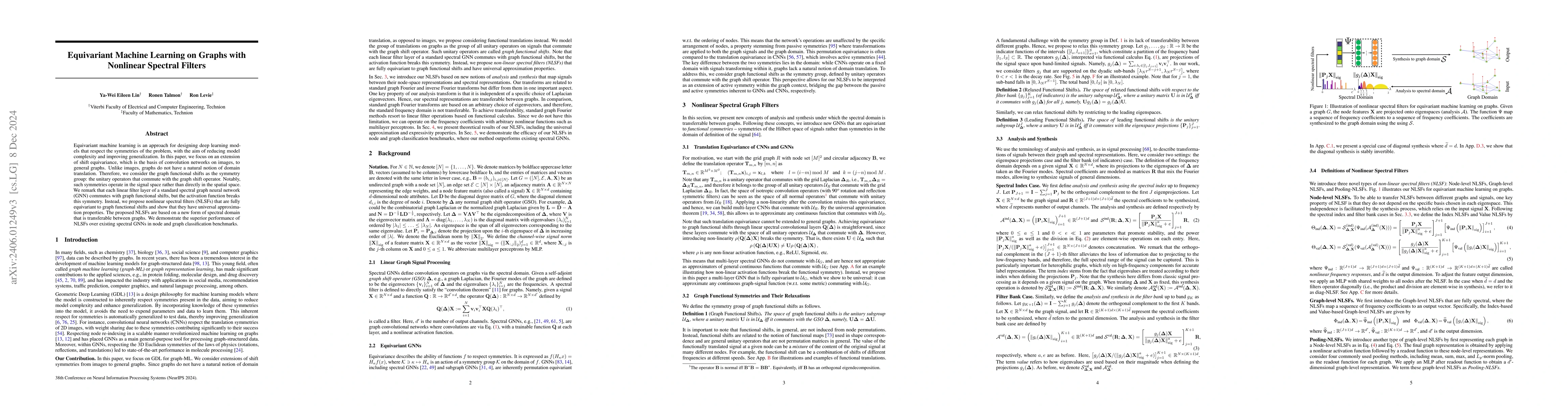 Thumbnail for Equivariant Machine Learning on Graphs with Nonlinear Spectral Filters