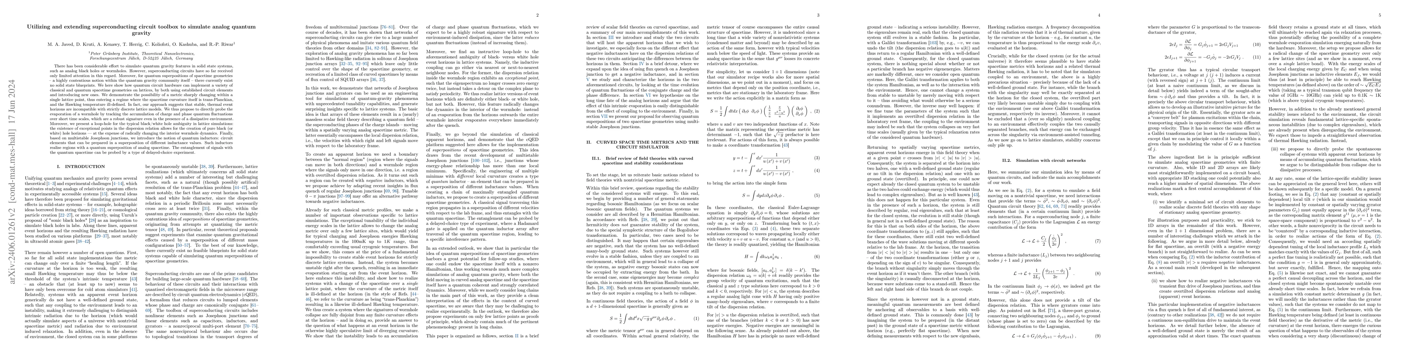 Thumbnail for Utilizing and extending superconducting circuit toolbox to simulate
  analog quantum gravity