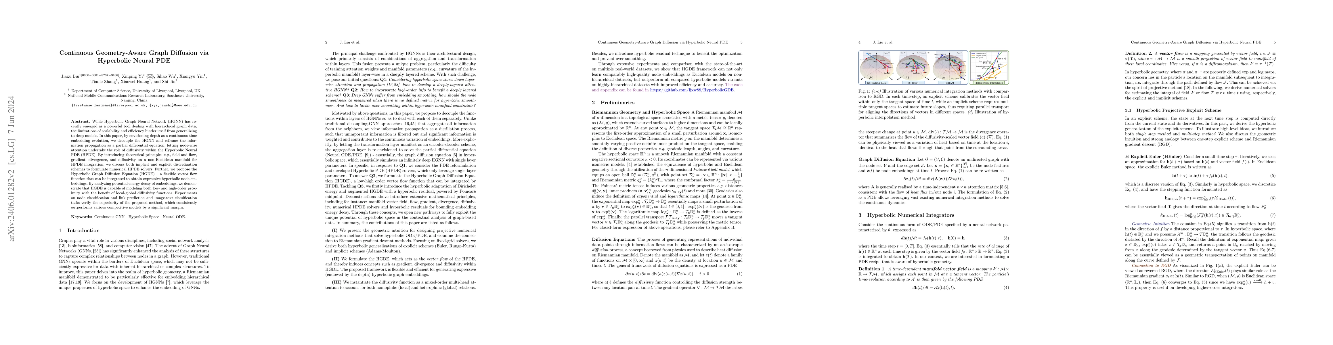 Thumbnail for Continuous Geometry-Aware Graph Diffusion via Hyperbolic Neural PDE