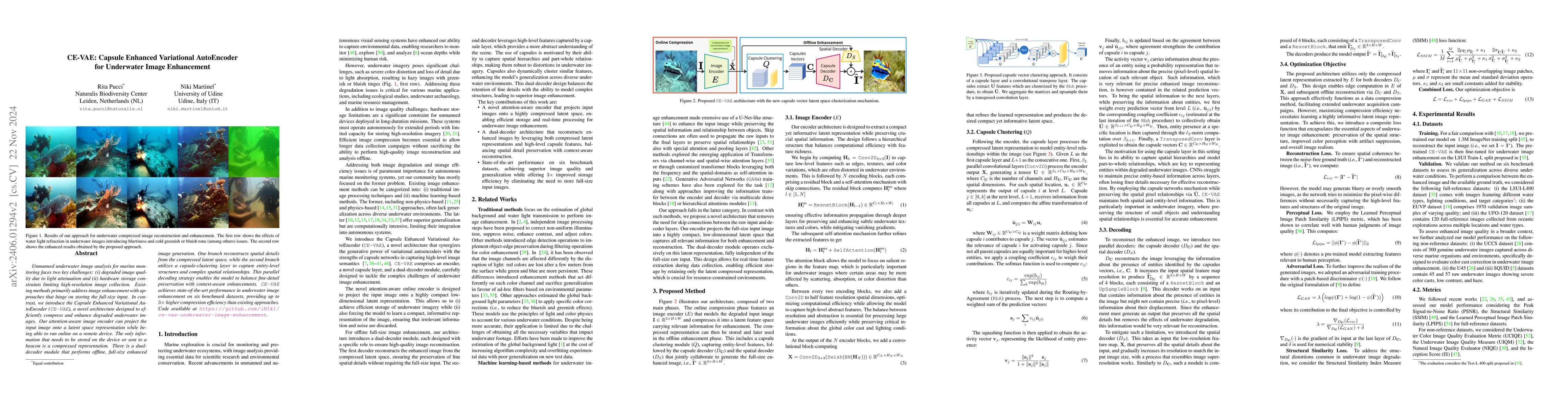 Thumbnail for Capsule Enhanced Variational AutoEncoder for Underwater Image
  Reconstruction