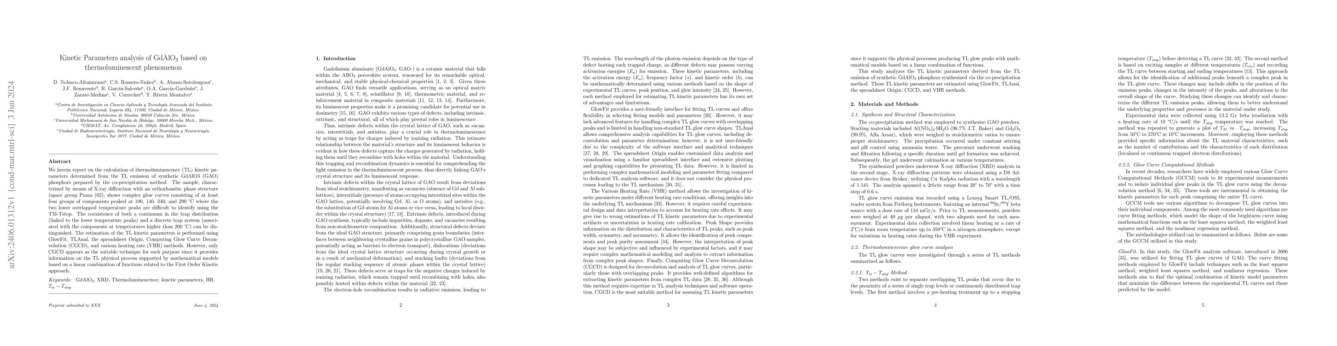 Thumbnail for Kinetic Parameters analysis of GdAlO$_3$ based on thermoluminescent
  phenomenon