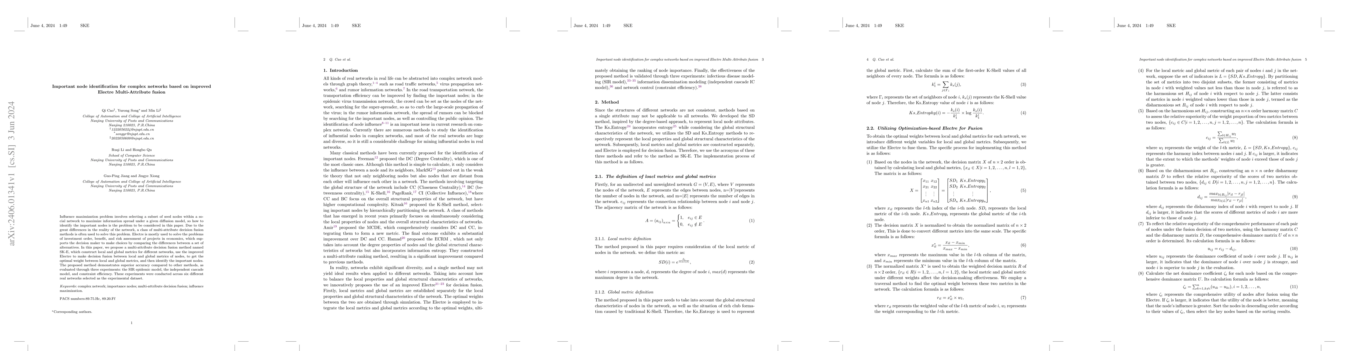 Thumbnail for Important node identification for complex networks based on improved
  Electre Multi-Attribute fusion