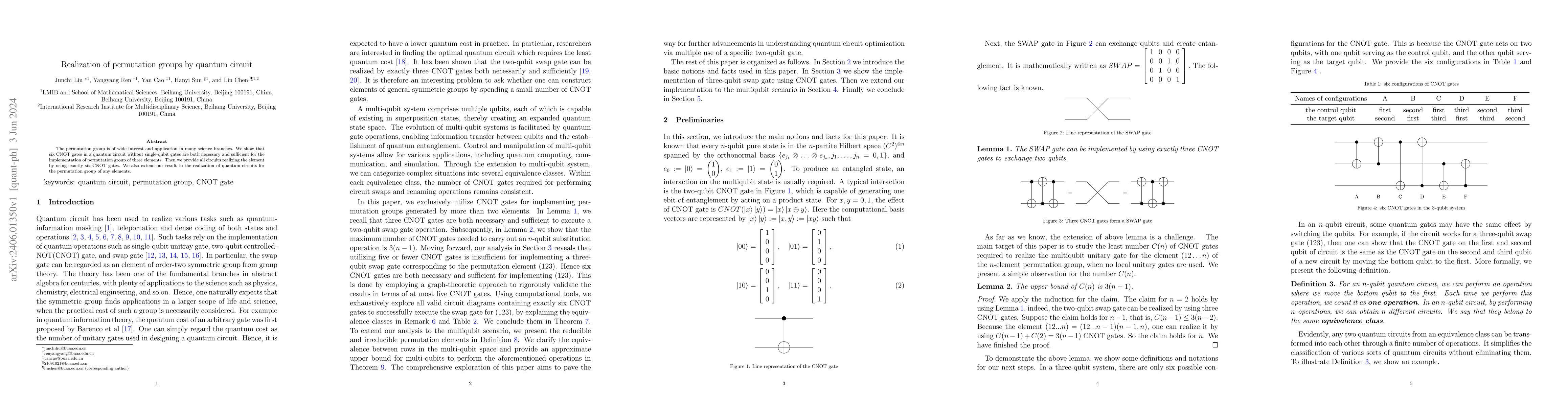 Thumbnail for Realization of permutation groups by quantum circuit