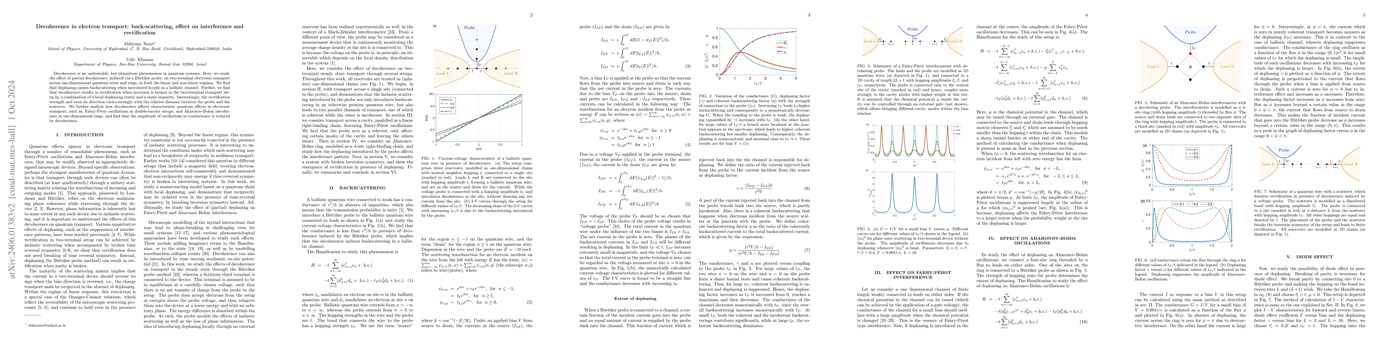Thumbnail for Decoherence in electron transport: back-scattering, effect on
  interference and rectification