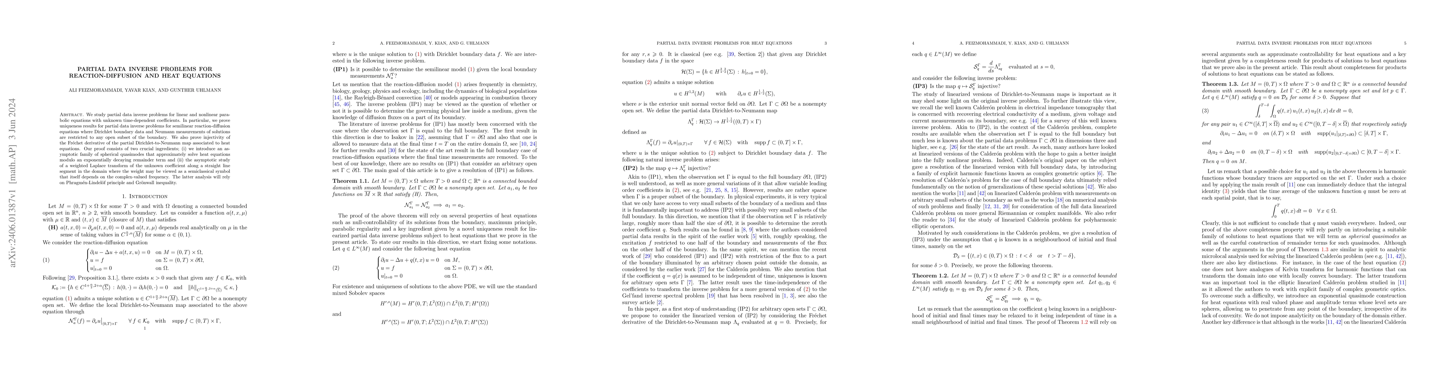 Thumbnail for Partial data inverse problems for reaction-diffusion and heat equations