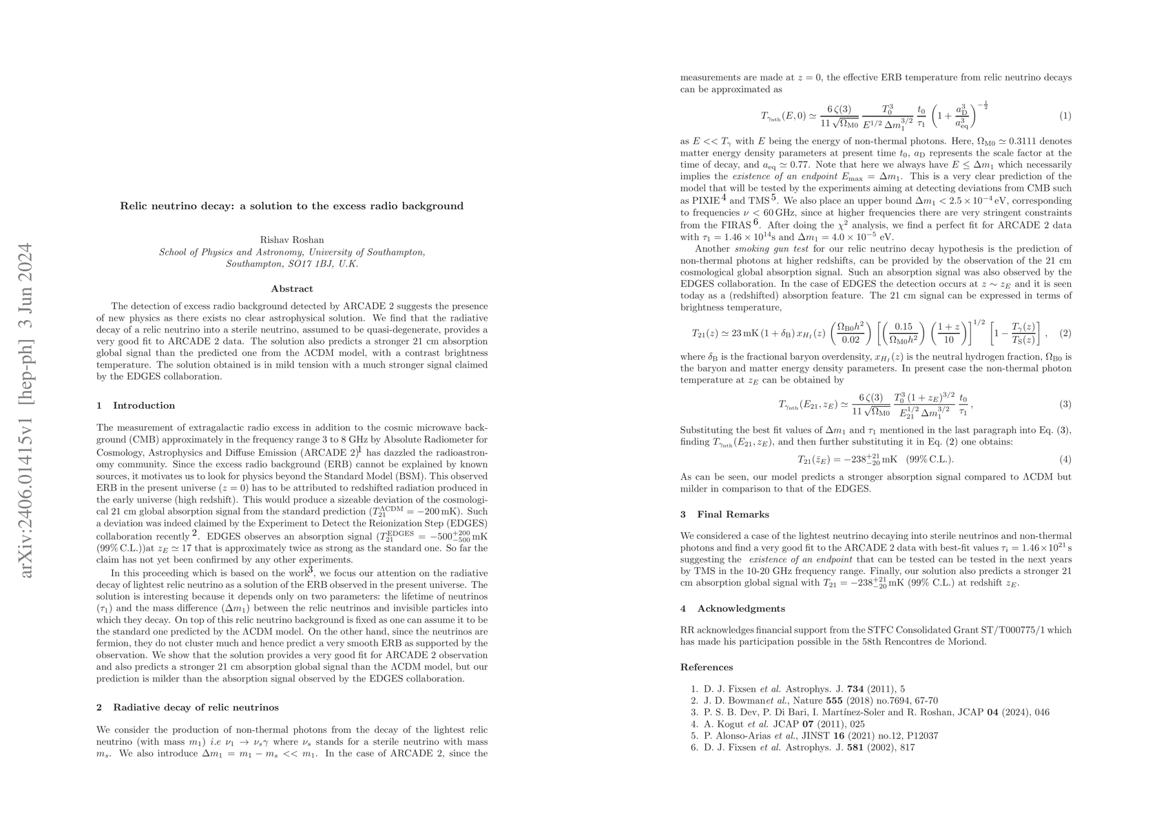 Thumbnail for Relic neutrino decay: a solution to the excess radio background