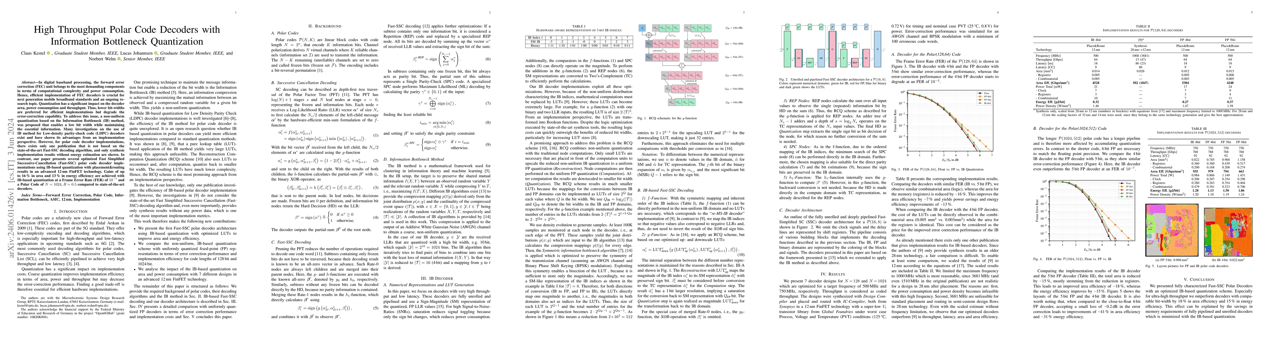 Thumbnail for High Throughput Polar Code Decoders with Information Bottleneck
  Quantization