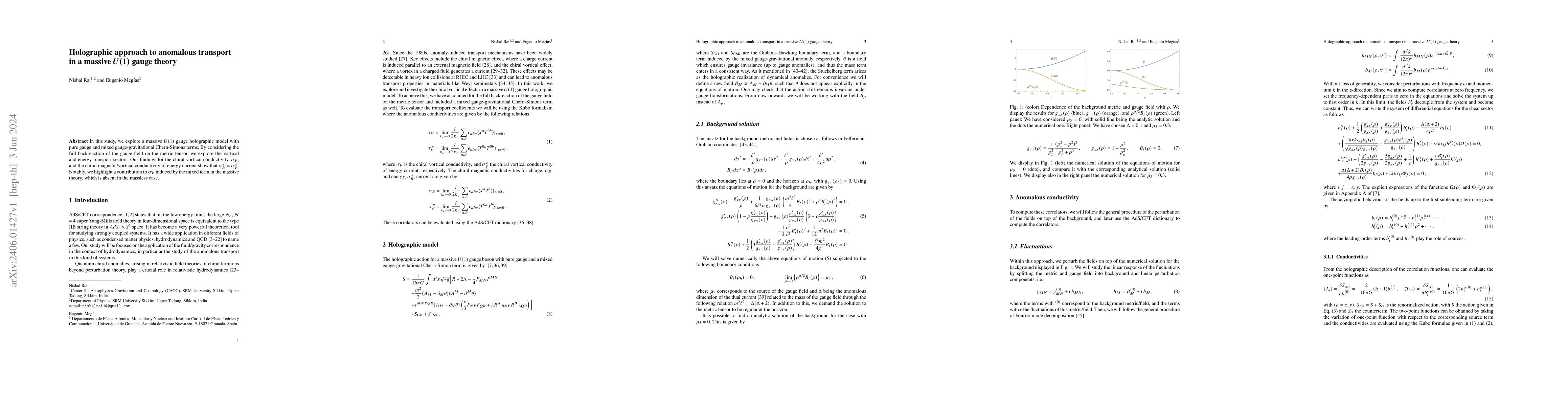 Thumbnail for Holographic approach to anomalous transport in a massive $U(1)$ gauge
  theory