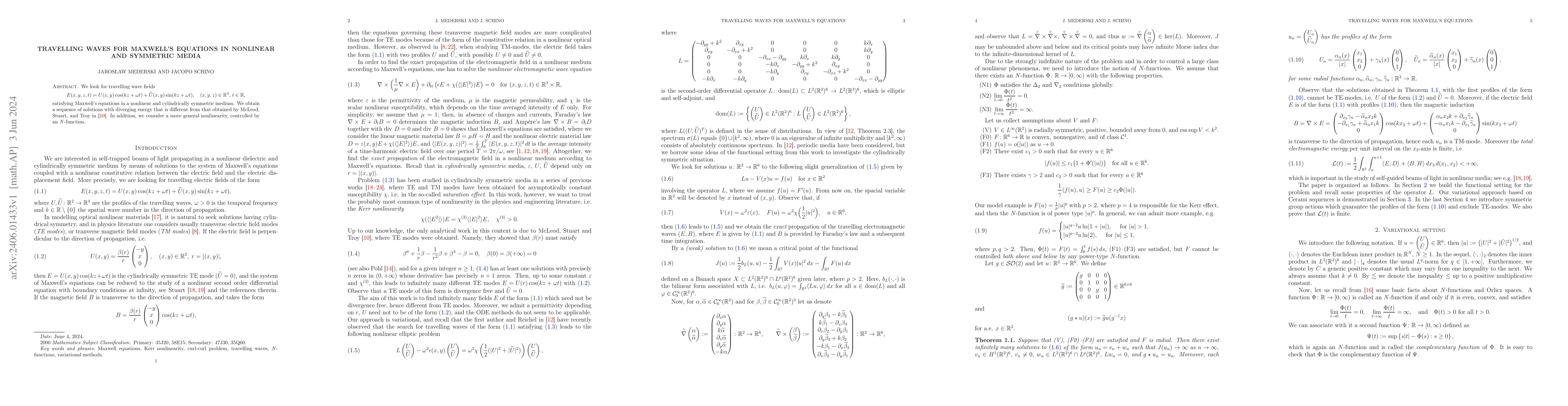 Thumbnail for Travelling waves for Maxwell's equations in nonlinear and symmetric
  media
