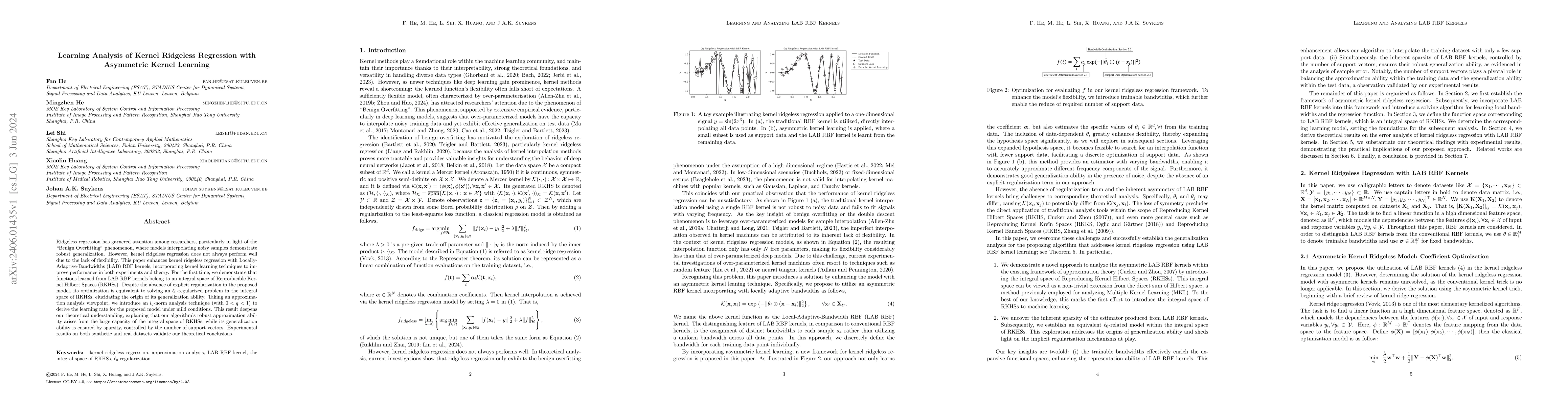 Thumbnail for Learning Analysis of Kernel Ridgeless Regression with Asymmetric Kernel
  Learning