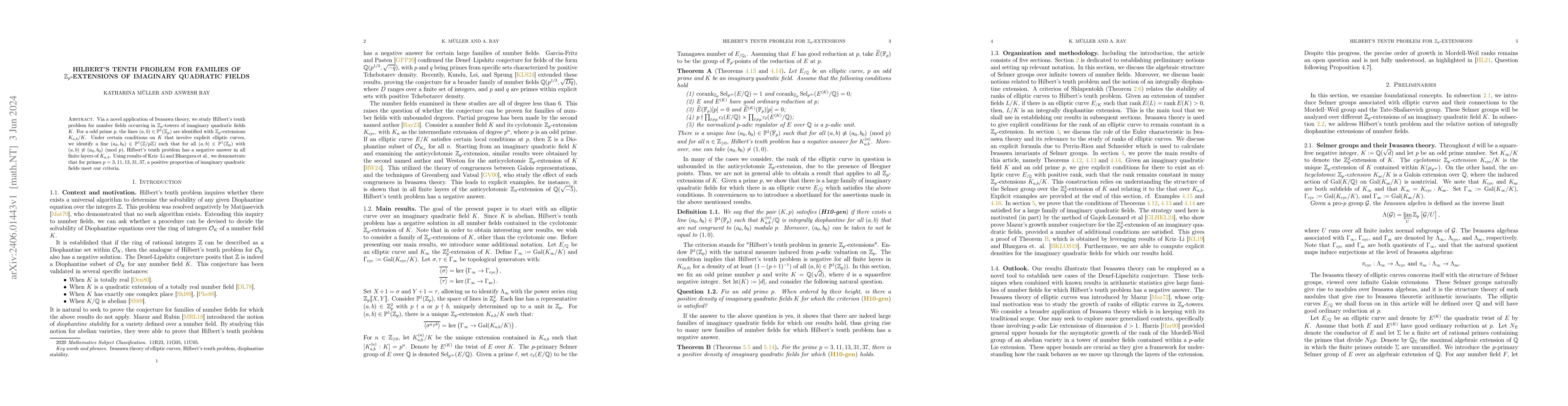 Thumbnail for Hilbert's tenth problem for families of $ \mathbb{Z}_p $-extensions of
  imaginary quadratic fields