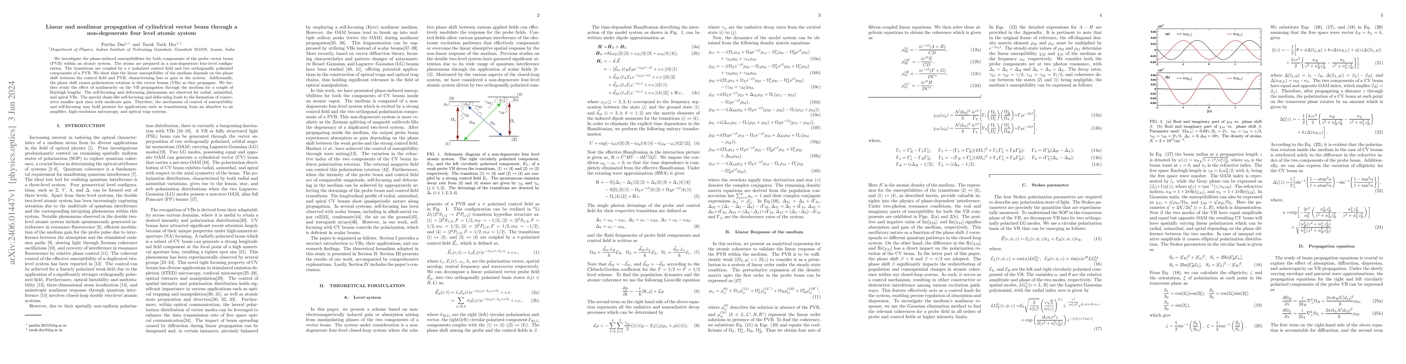 Thumbnail for Linear and nonlinear propagation of cylindrical vector beam through a
  non-degenerate four level atomic system