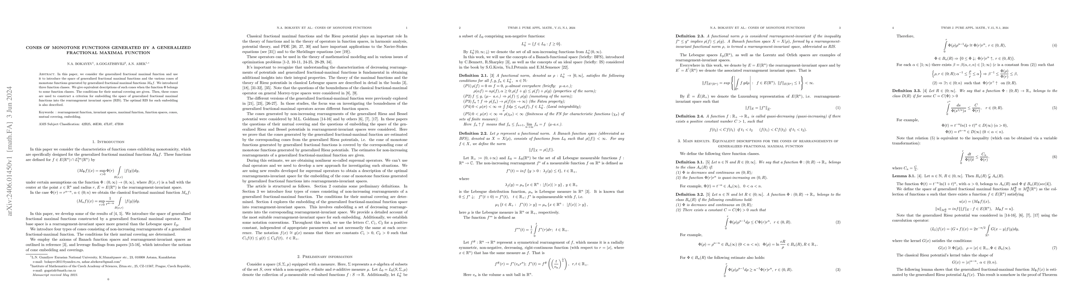 Thumbnail for Cones of monotone functions generated by a generalized fractional
  maximal function