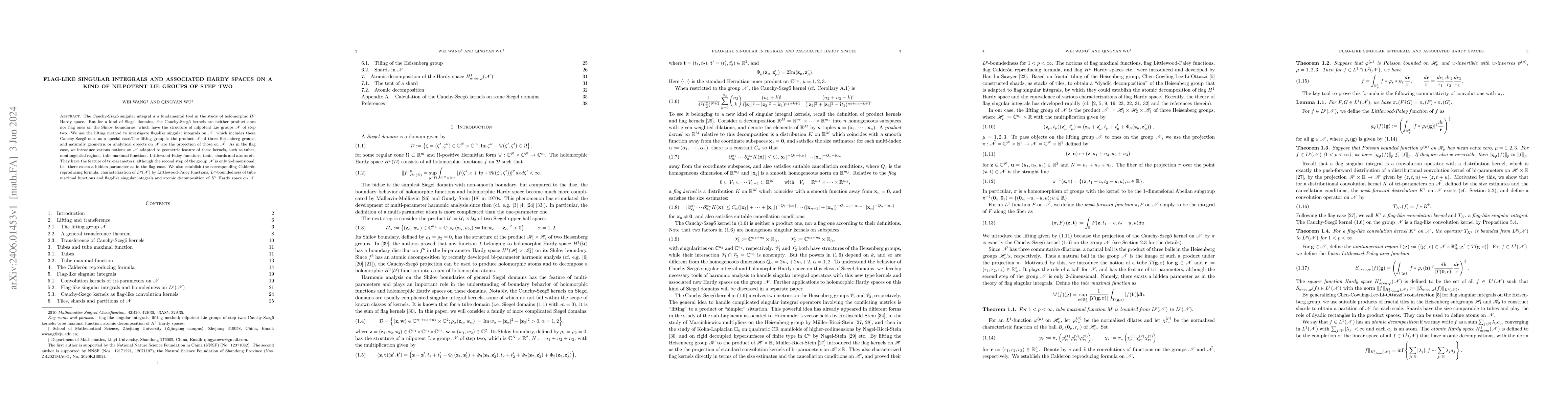 Thumbnail for Flag-like singular integrals and associated Hardy spaces on a kind of
  nilpotent Lie groups of step two