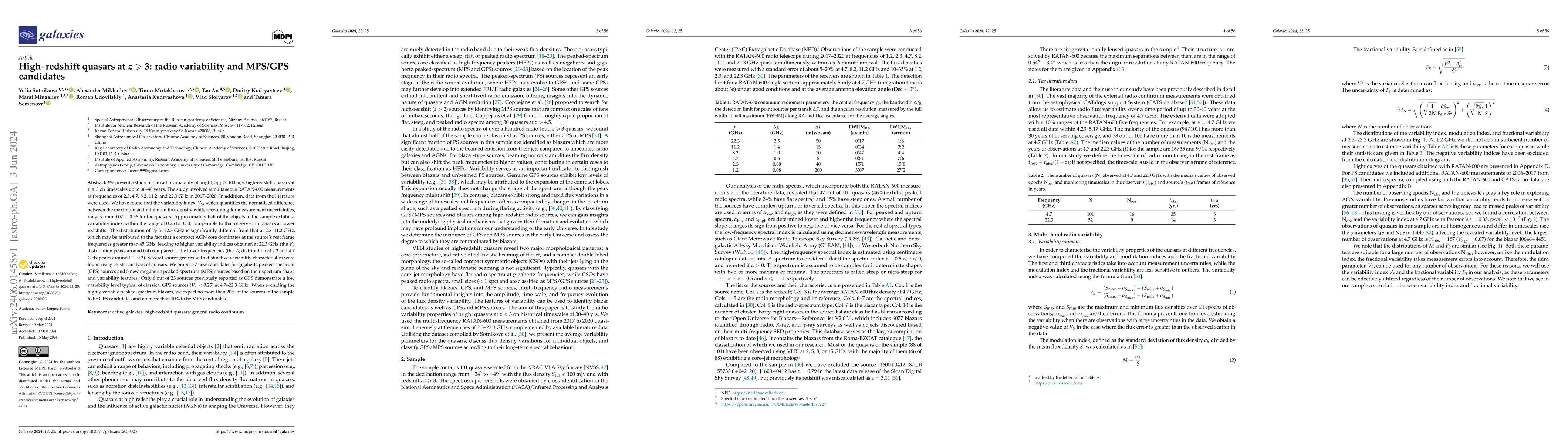 Thumbnail for High-redshift quasars at $z \geq 3$: radio variability and MPS/GPS
  candidates