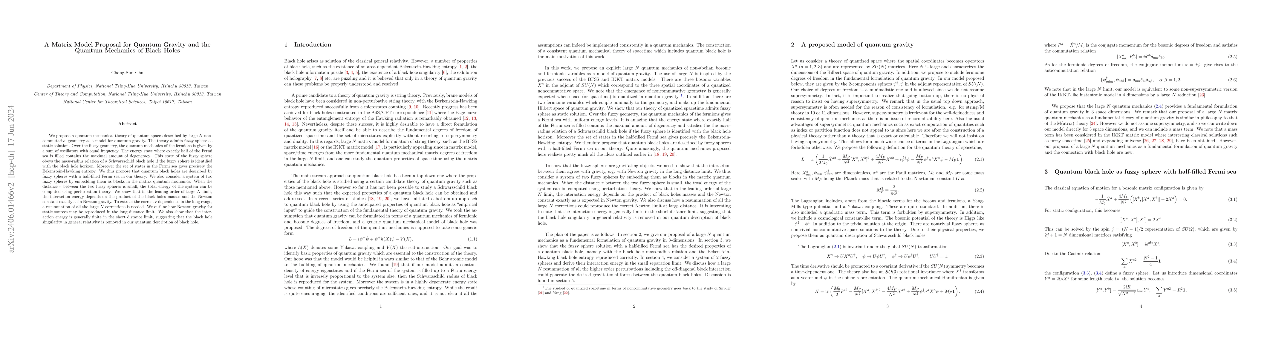 Thumbnail for A Matrix Model Proposal for Quantum Gravity and the Quantum Mechanics of
  Black Holes