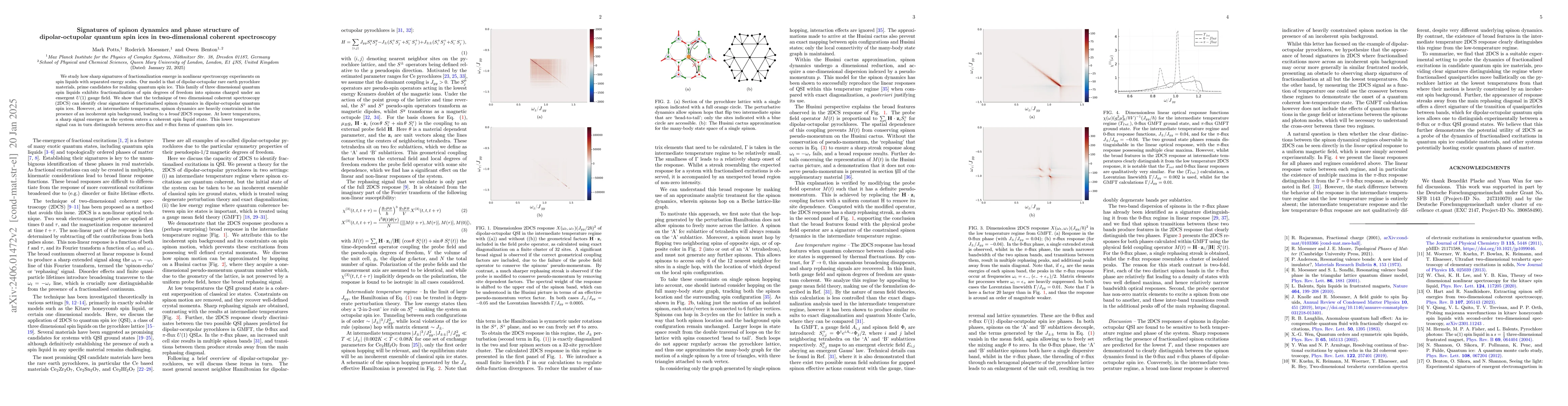 Thumbnail for Signatures of spinon dynamics and phase structure of dipolar-octupolar
  quantum spin ices in two-dimensional coherent spectroscopy