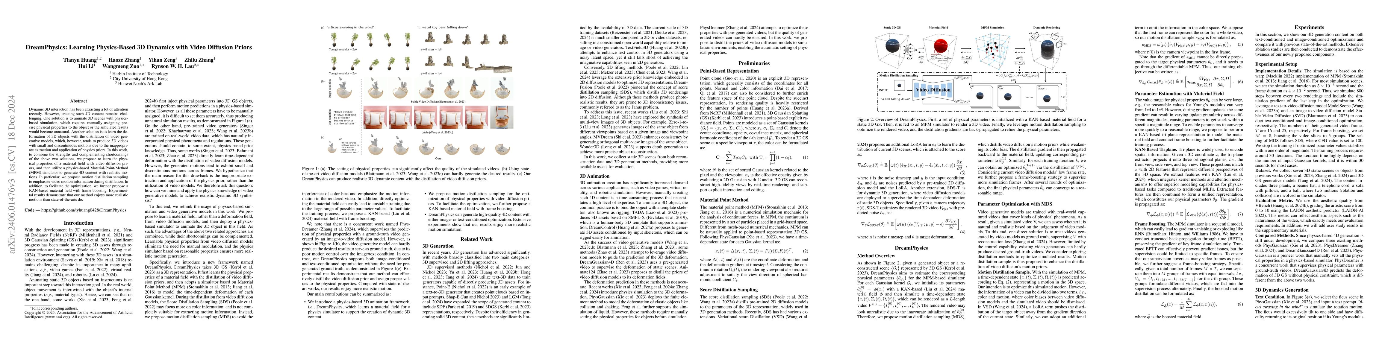 Thumbnail for DreamPhysics: Learning Physical Properties of Dynamic 3D Gaussians with
  Video Diffusion Priors