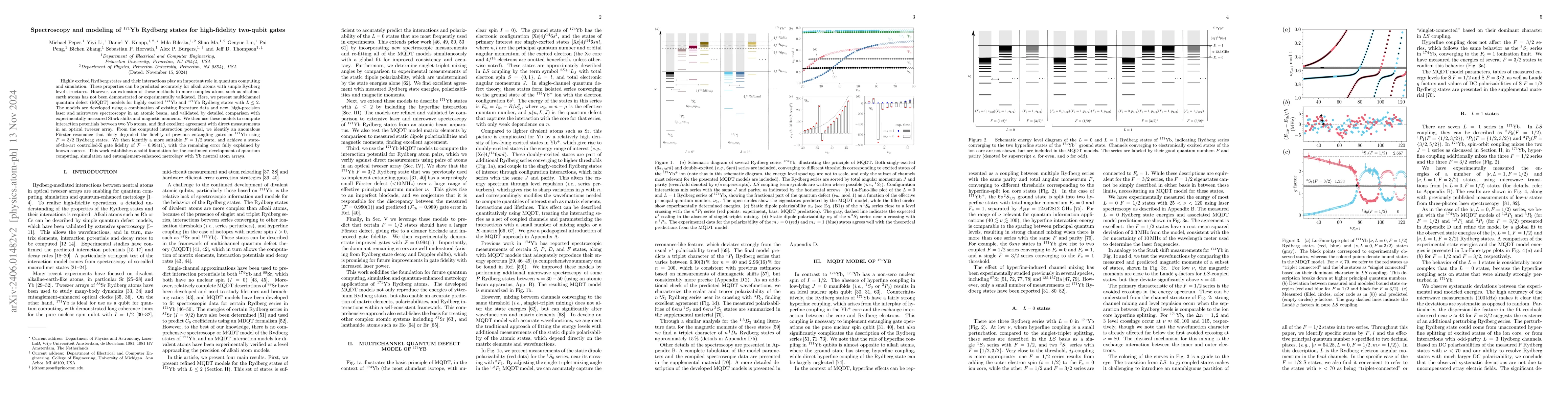 Thumbnail for Spectroscopy and modeling of $^{171}$Yb Rydberg states for high-fidelity
  two-qubit gates