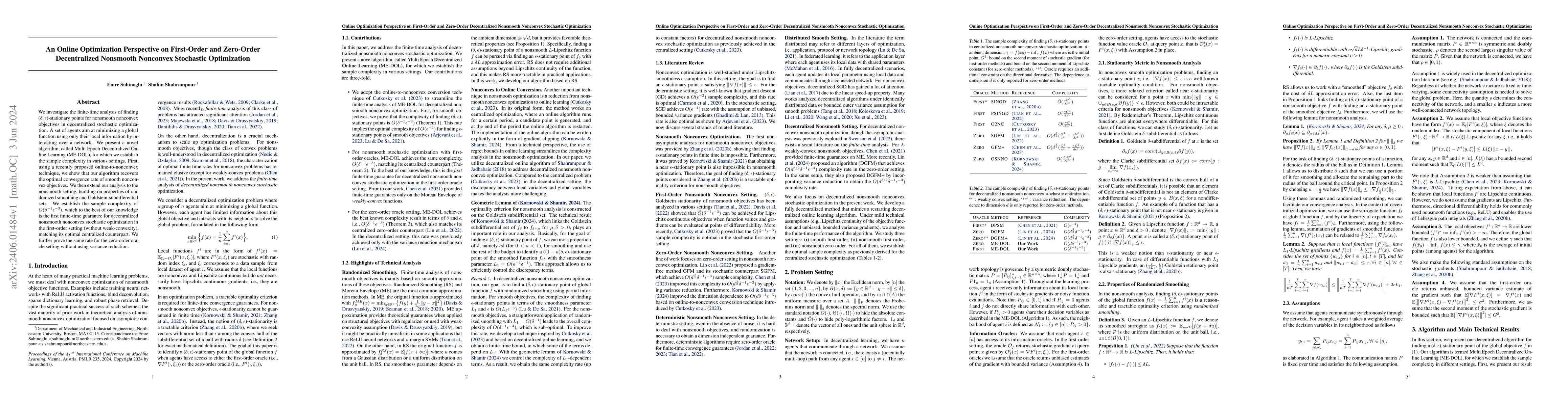 Thumbnail for Online Optimization Perspective on First-Order and Zero-Order
  Decentralized Nonsmooth Nonconvex Stochastic Optimization