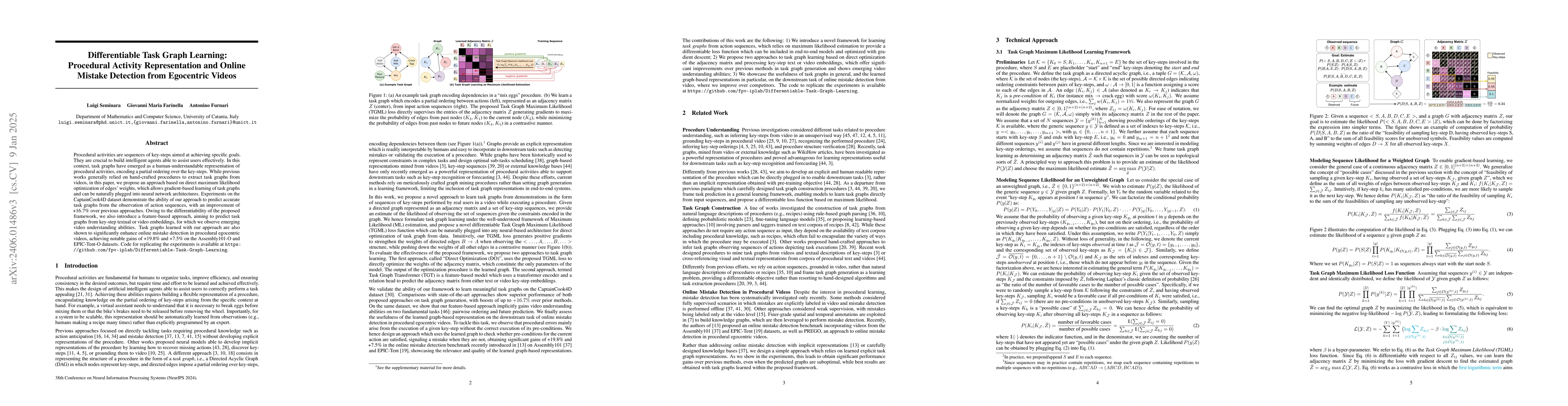 Thumbnail for Differentiable Task Graph Learning: Procedural Activity Representation
  and Online Mistake Detection from Egocentric Videos