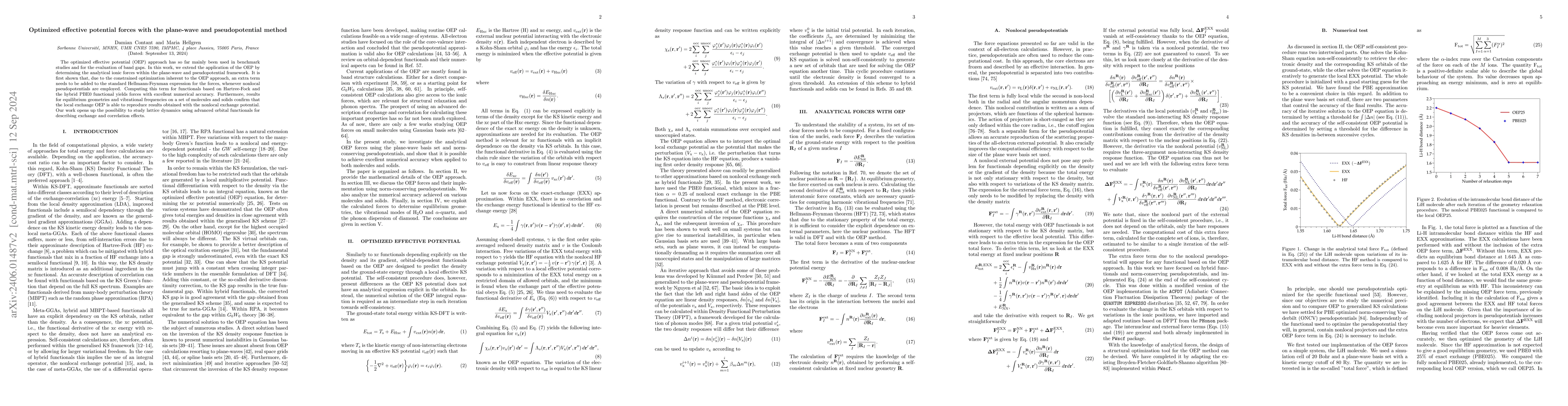 Thumbnail for Optimized effective potential forces with the plane-wave and
  pseudopotential method