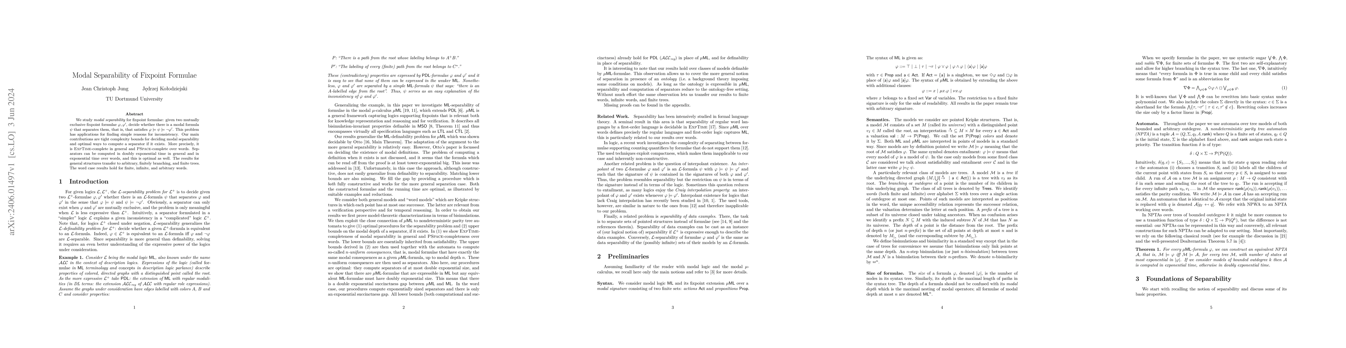 Thumbnail for Modal Separability of Fixpoint Formulae