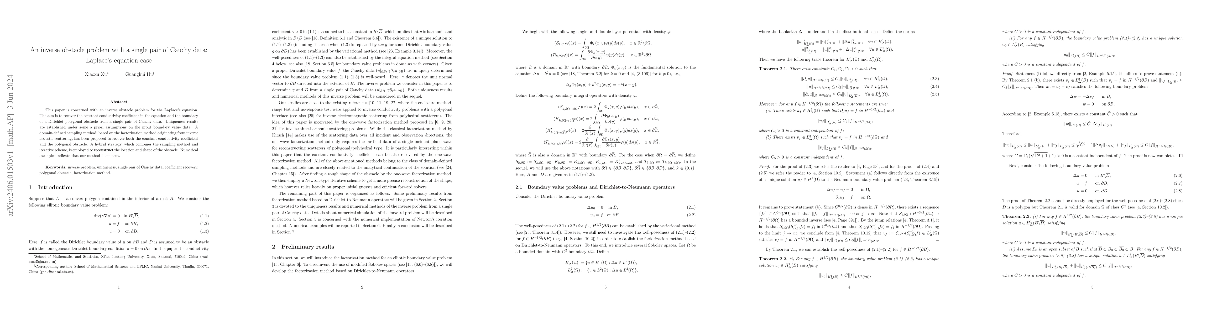 Thumbnail for An inverse obstacle problem with a single pair of Cauchy data: Laplace's
  equation case