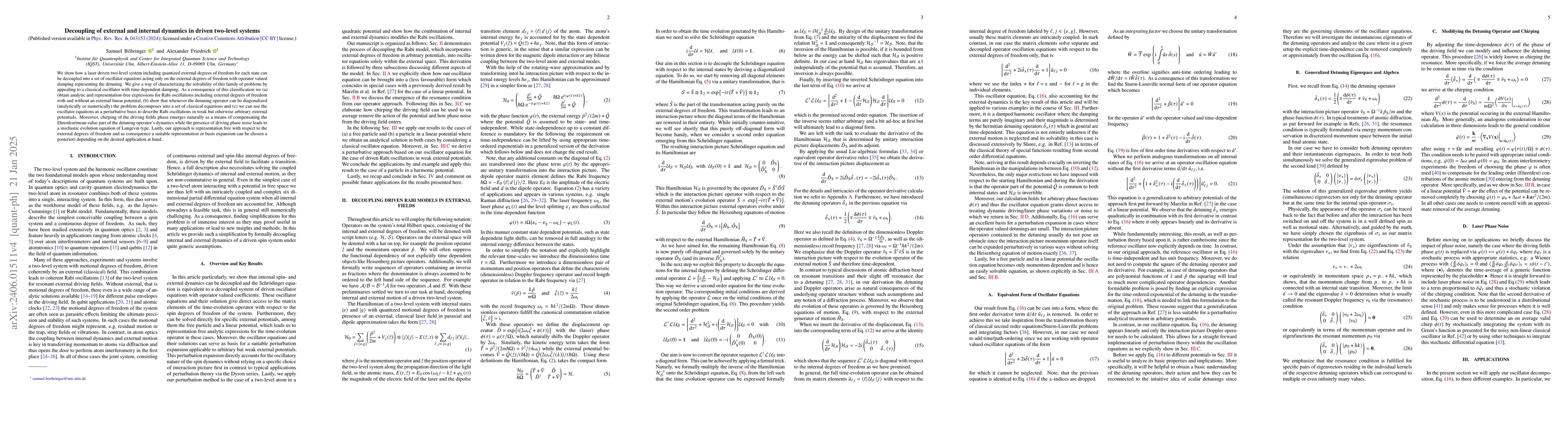 Thumbnail for Decoupling of External and Internal Dynamics in Driven Two-level Systems