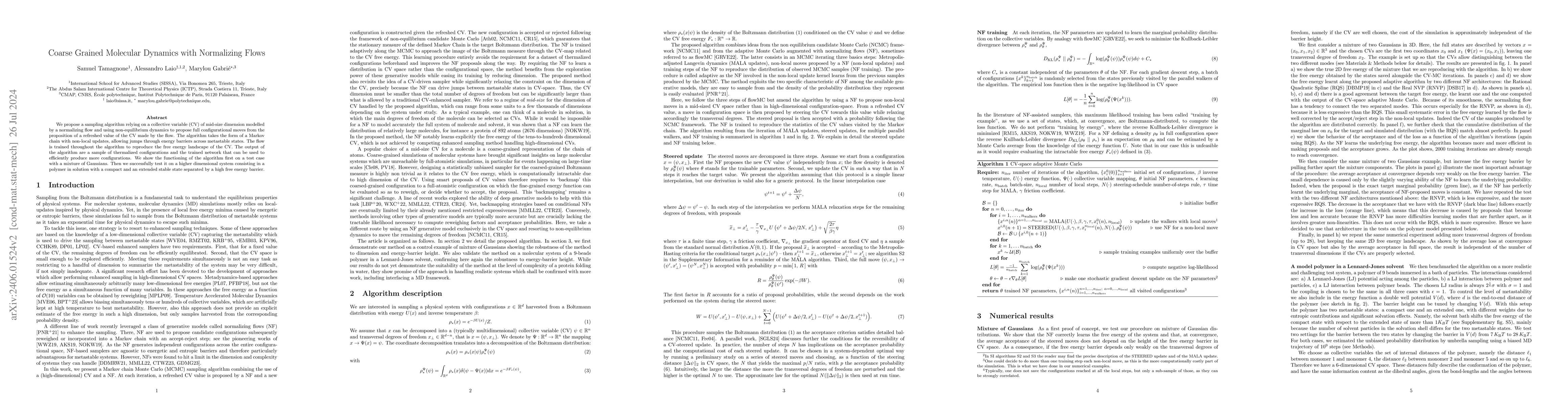 Thumbnail for Coarse Grained Molecular Dynamics with Normalizing Flows
