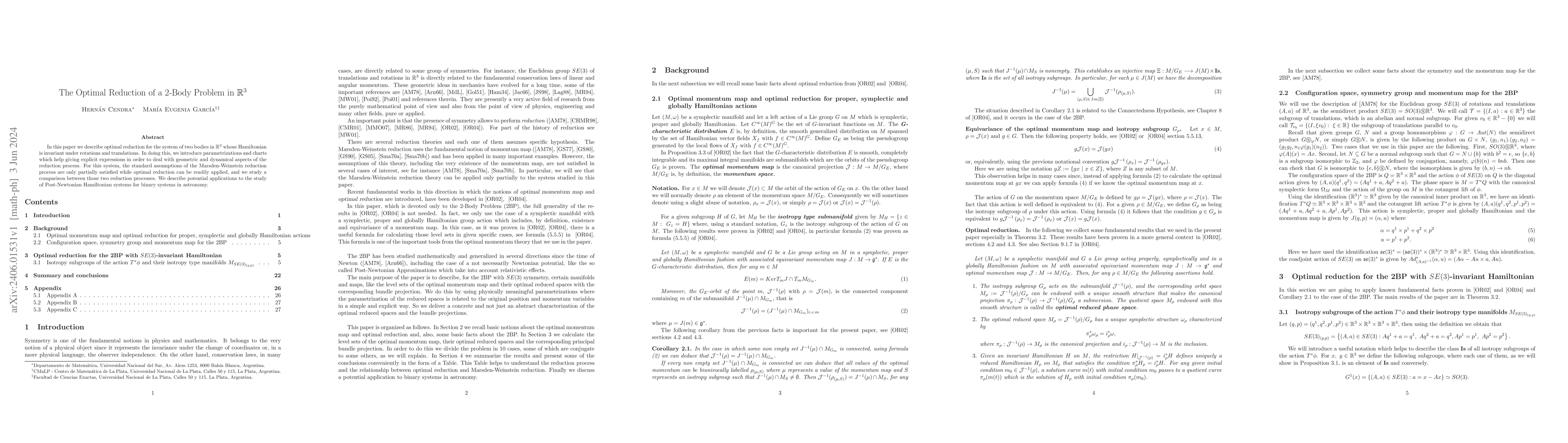 Thumbnail for The Optimal Reduction of a 2-Body Problem in R^3