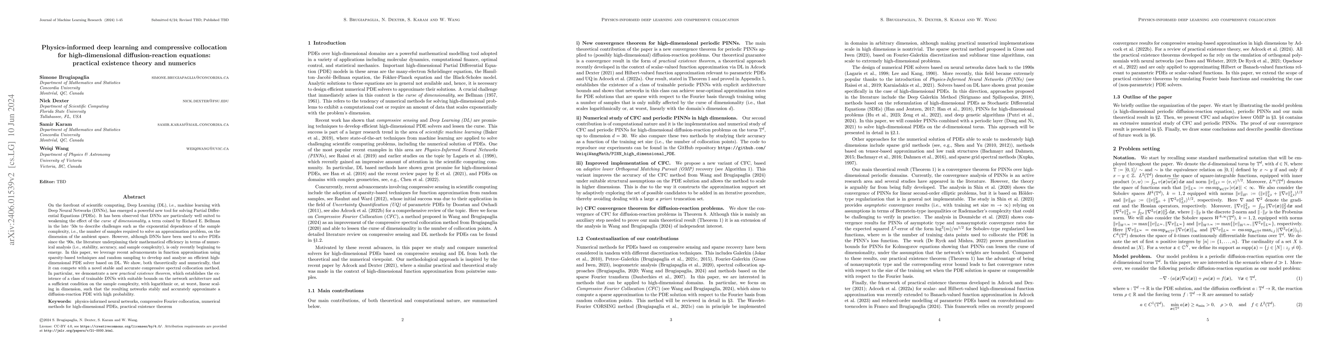Thumbnail for Physics-informed deep learning and compressive collocation for
  high-dimensional diffusion-reaction equations: practical existence theory and
  numerics