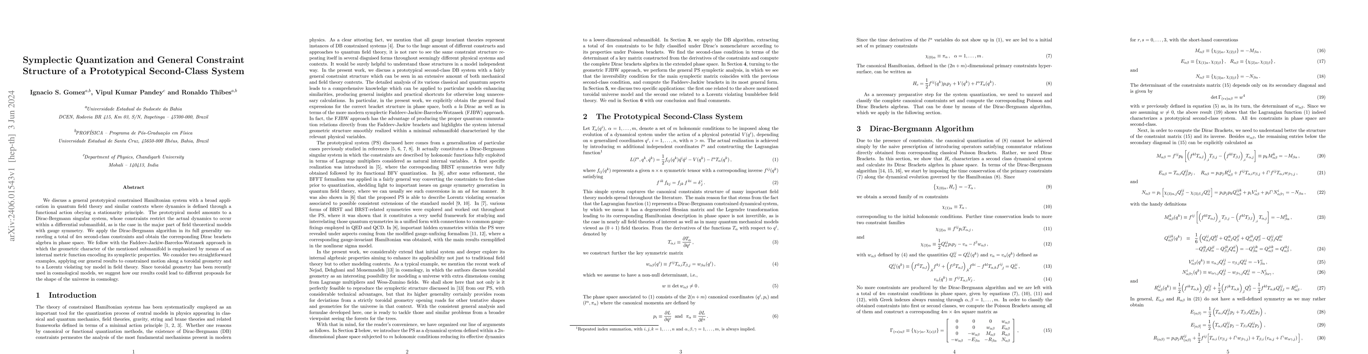 Thumbnail for Symplectic Quantization and General Constraint Structure of a
  Prototypical Second-Class System
