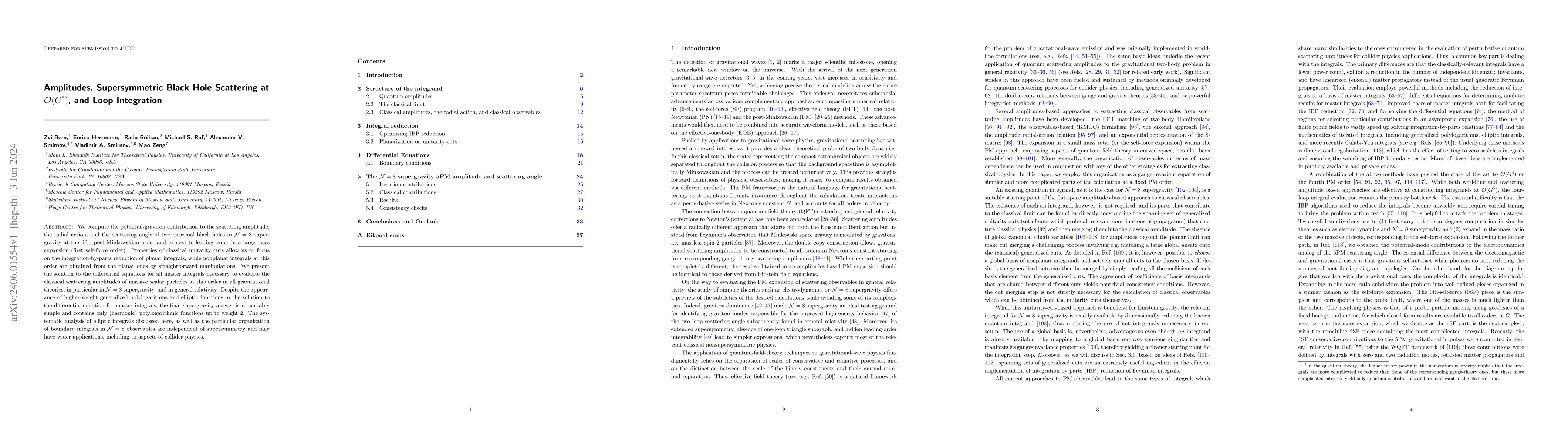 Thumbnail for Amplitudes, Supersymmetric Black Hole Scattering at $\mathcal{O}(G^5)$,
  and Loop Integration