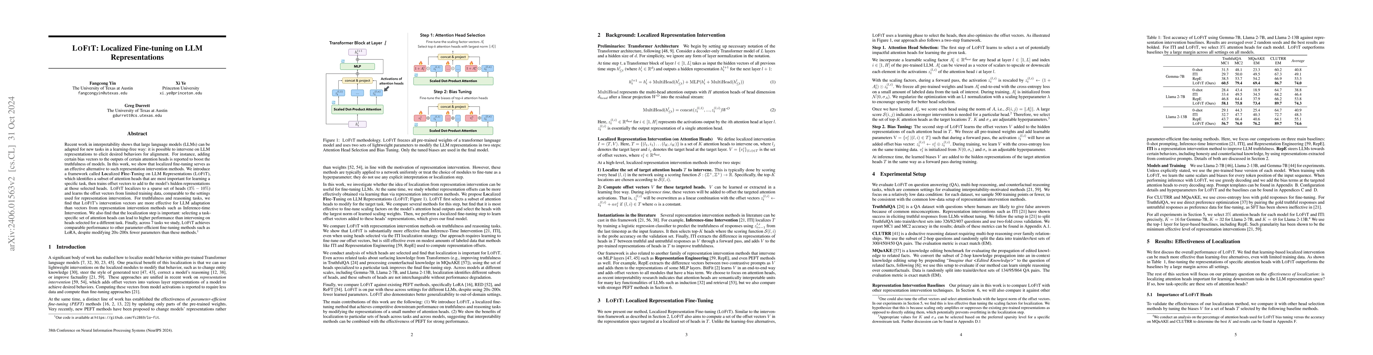 Thumbnail for LoFiT: Localized Fine-tuning on LLM Representations