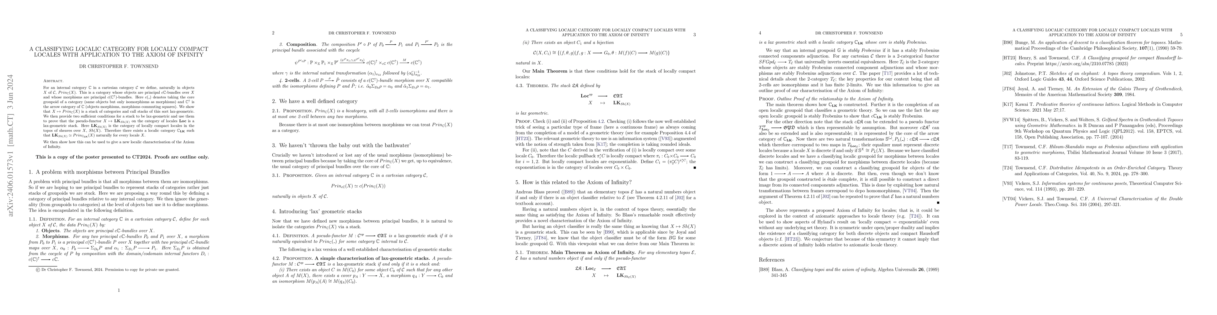 Thumbnail for A classifying localic category for locally compact locales with
  application to the Axiom of Infinity (poster)