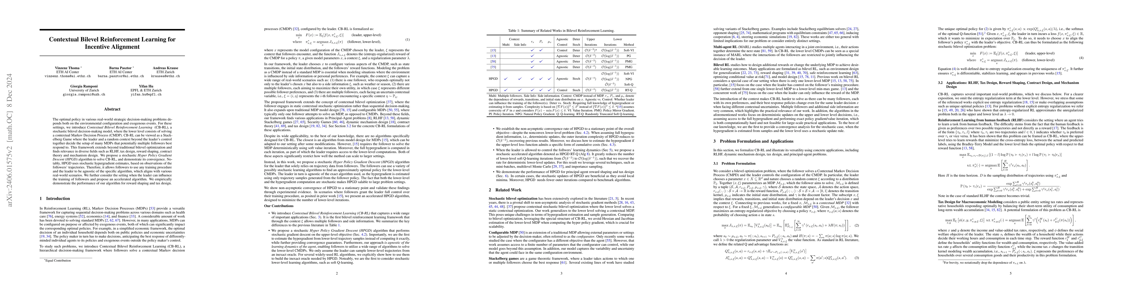 Thumbnail for Stochastic Bilevel Optimization with Lower-Level Contextual Markov
  Decision Processes