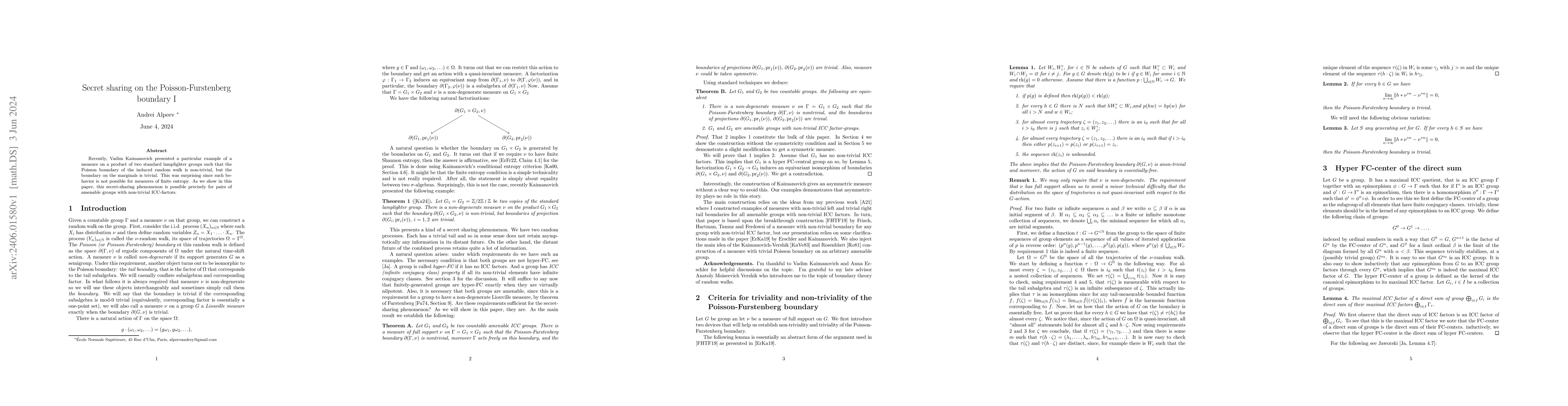 Thumbnail for Secret sharing on the Poisson-Furstenberg boundary I