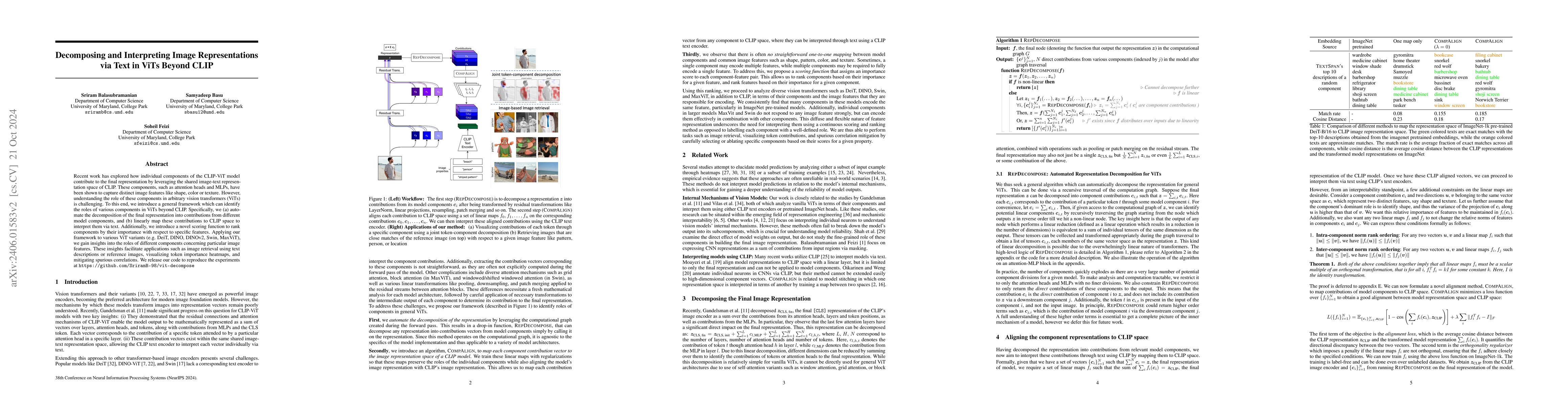 Thumbnail for Decomposing and Interpreting Image Representations via Text in ViTs
  Beyond CLIP