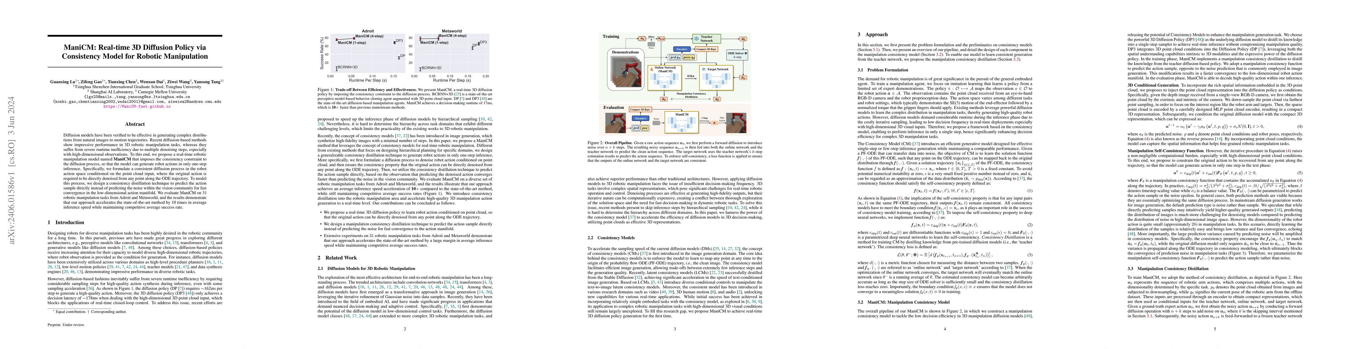 Thumbnail for ManiCM: Real-time 3D Diffusion Policy via Consistency Model for Robotic
  Manipulation