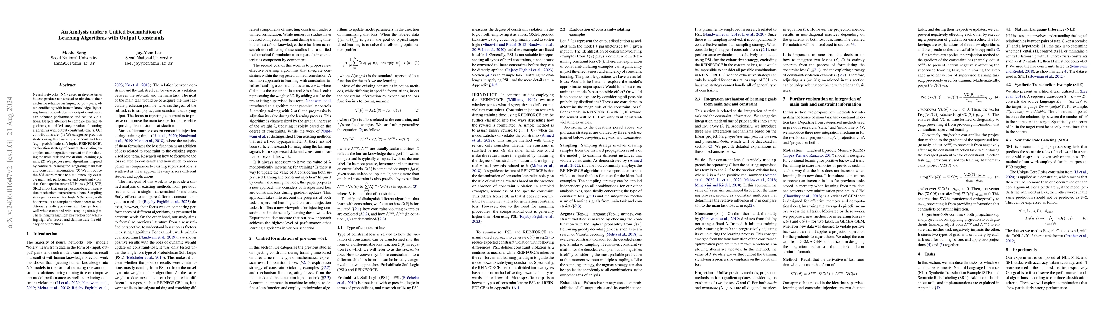 Thumbnail for An Analysis under a Unified Fomulation of Learning Algorithms with
  Output Constraints