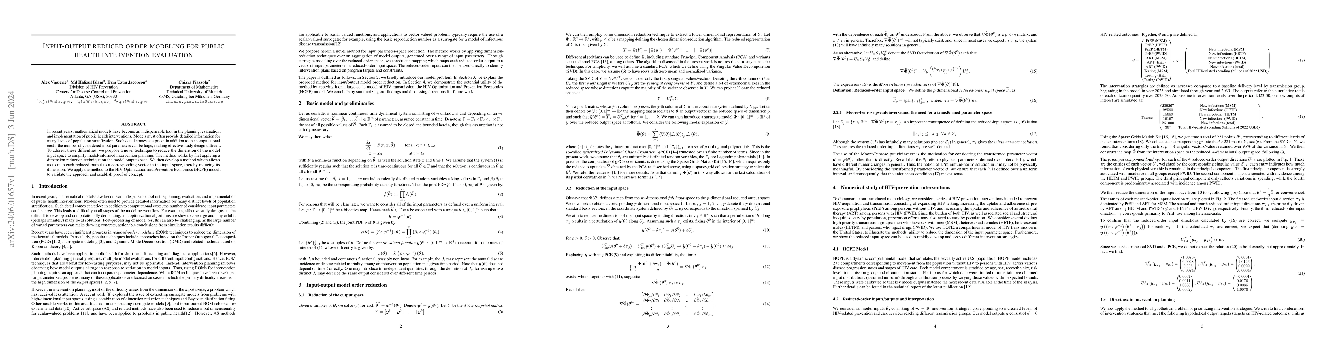 Thumbnail for Input-output reduced order modeling for public health intervention
  evaluation