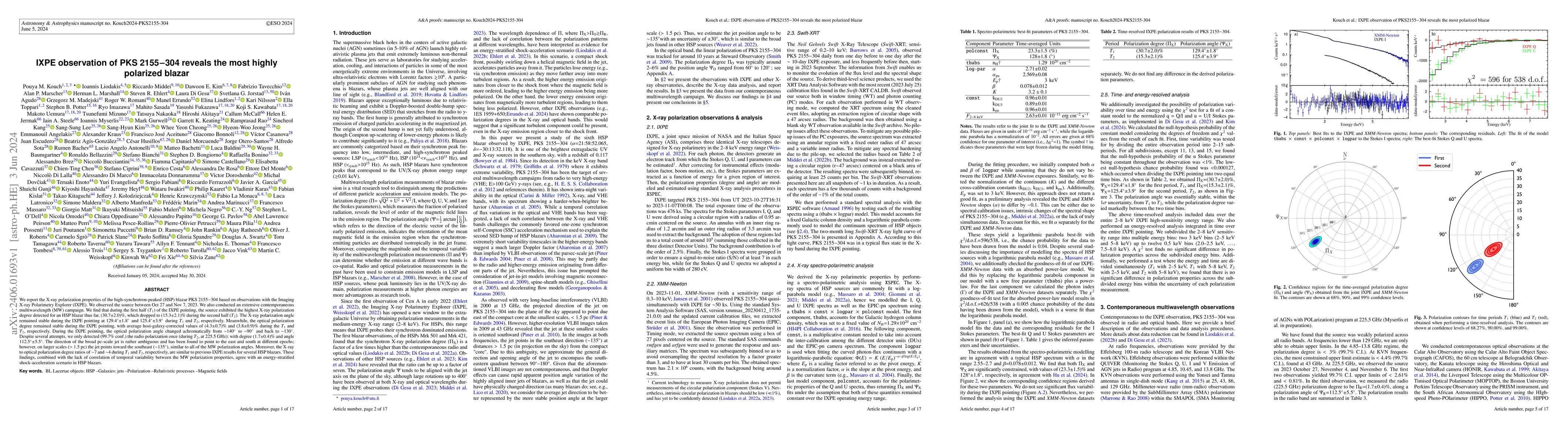 Thumbnail for IXPE observation of PKS 2155-304 reveals the most highly polarized
  blazar
