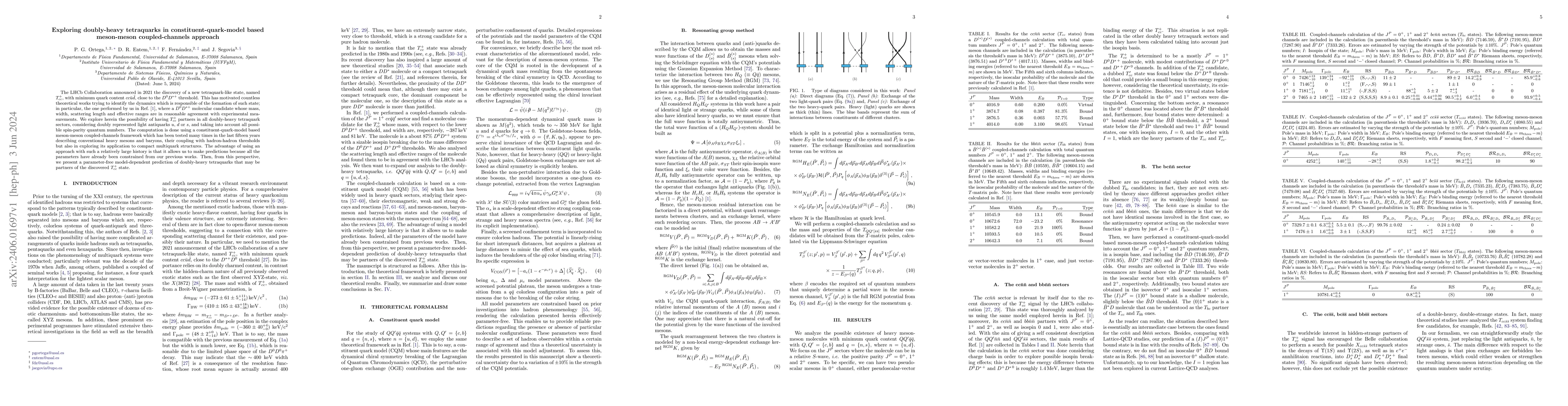 Thumbnail for Exploring doubly-heavy tetraquarks in constituent-quark-model based
  meson-meson coupled-channels approach