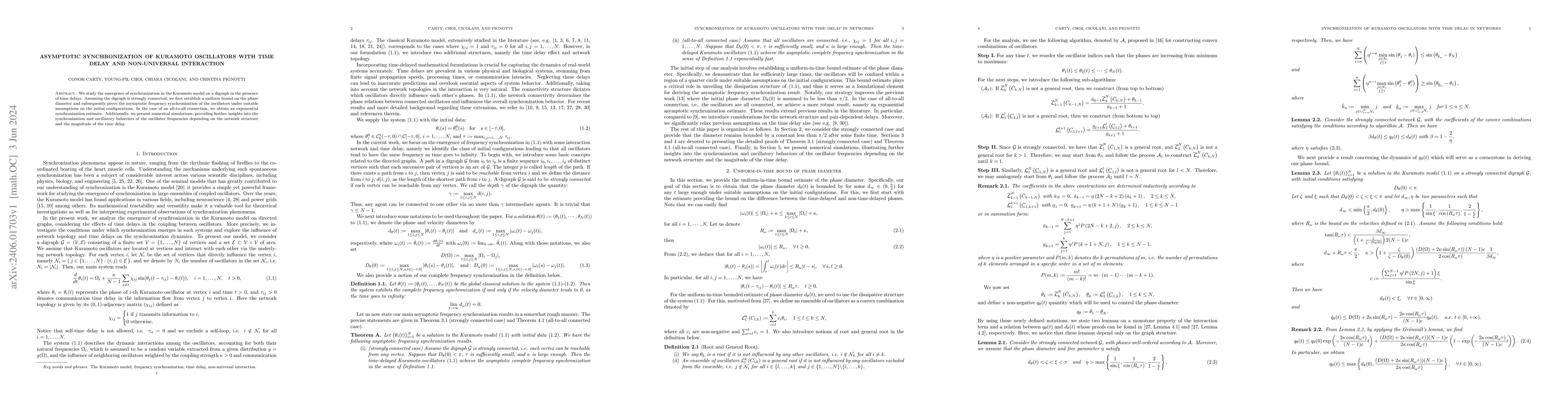 Thumbnail for Asymptotic synchronization of Kuramoto oscillators with time delay and
  non-universal interaction