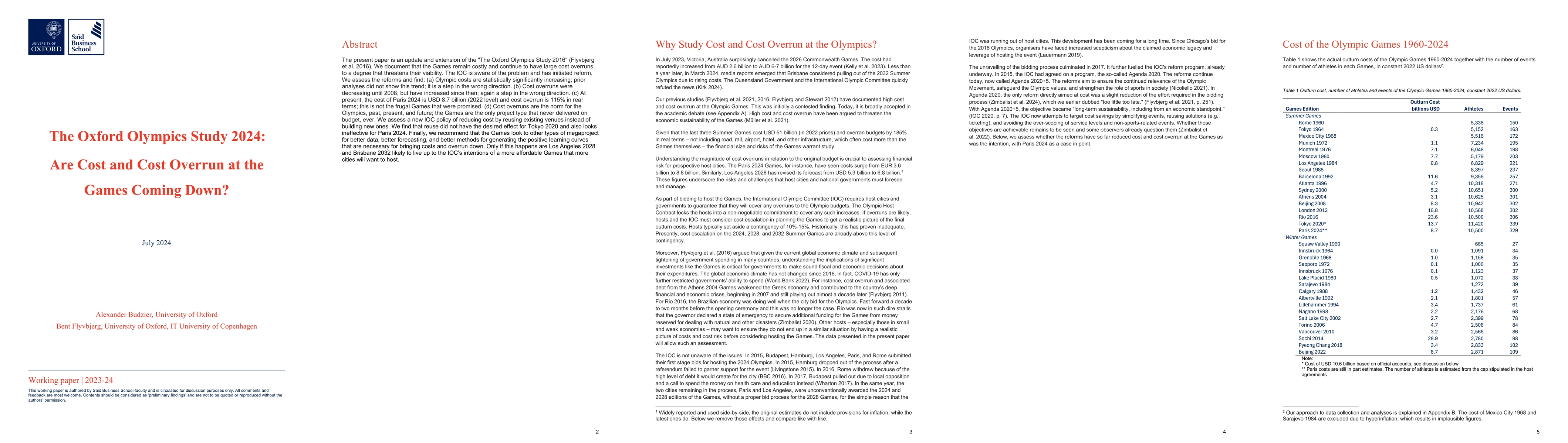 Thumbnail for The Oxford Olympics Study 2024: Are Cost and Cost Overrun at the Games
  Coming Down?