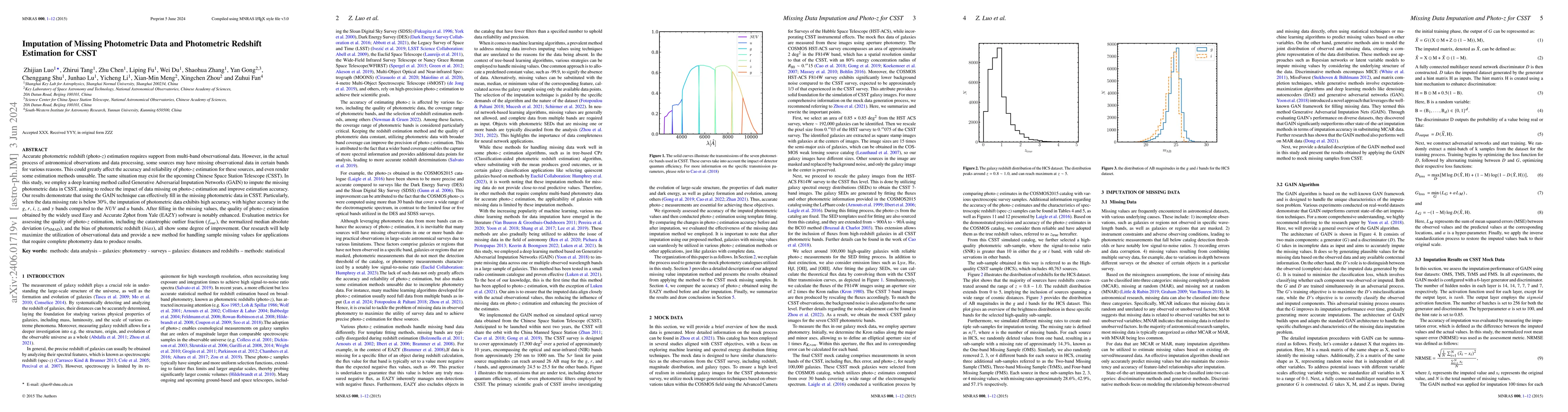 Thumbnail for Imputation of Missing Photometric Data and Photometric Redshift
  Estimation for CSST