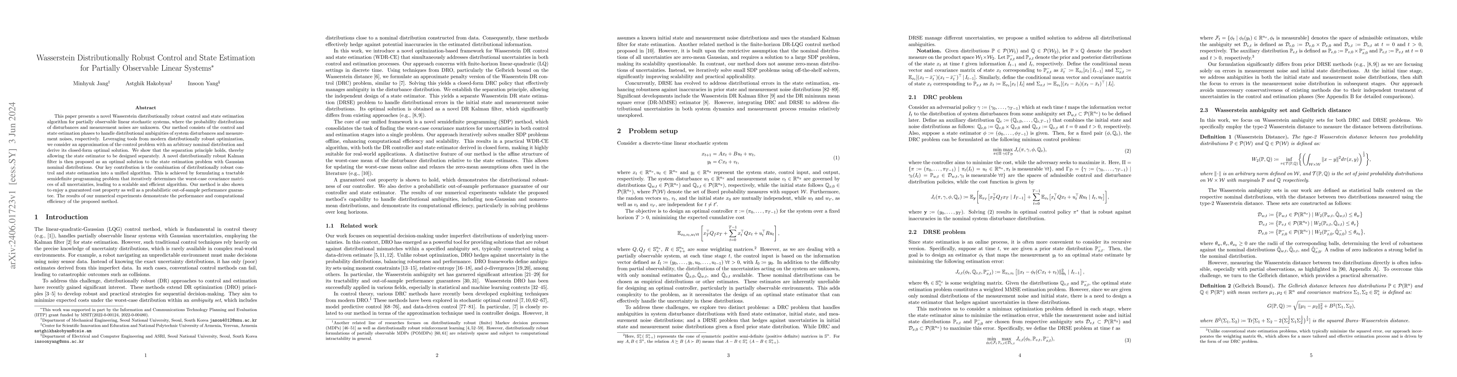 Thumbnail for Wasserstein Distributionally Robust Control and State Estimation for
  Partially Observable Linear Systems