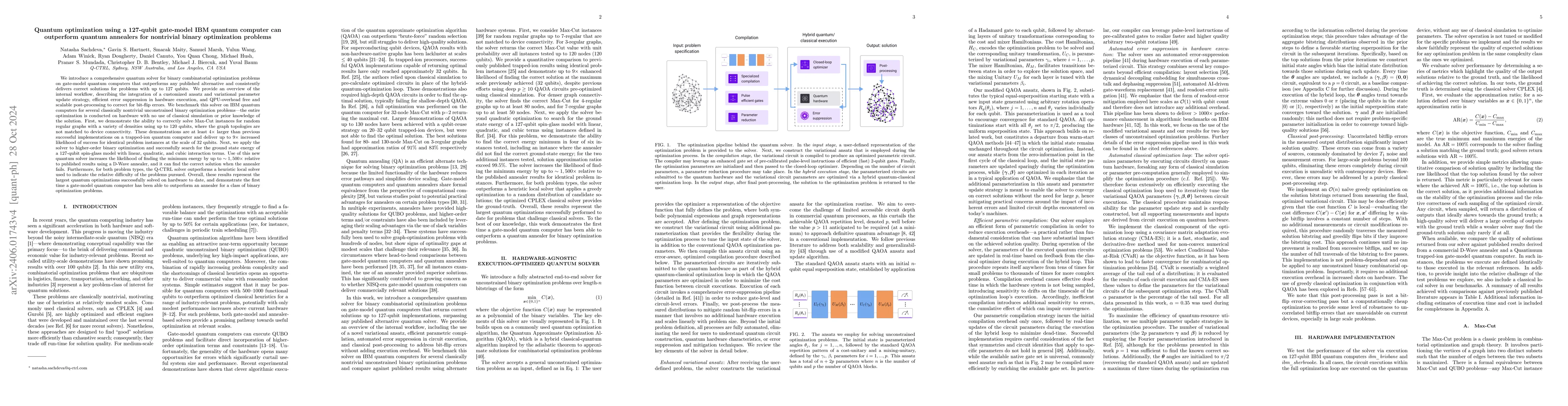 Thumbnail for Quantum optimization using a 127-qubit gate-model IBM quantum computer
  can outperform quantum annealers for nontrivial binary optimization problems