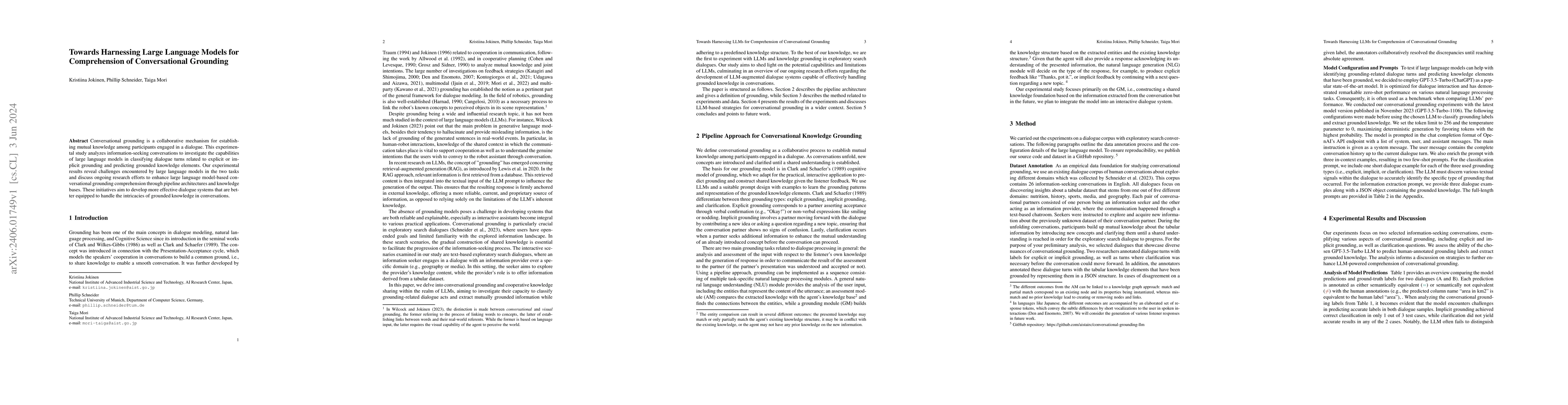Thumbnail for Towards Harnessing Large Language Models for Comprehension of
  Conversational Grounding